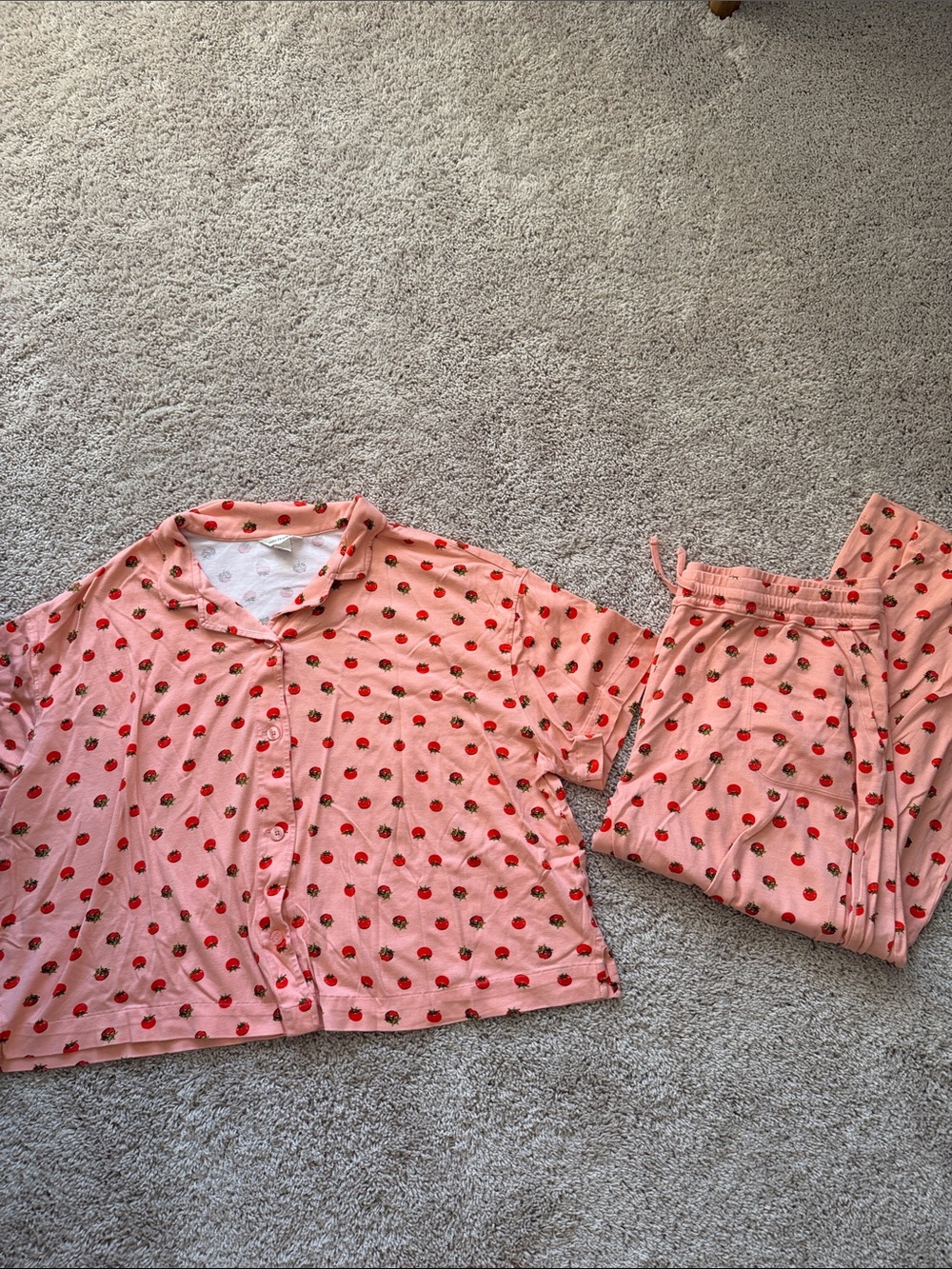 Vera Bradley Peach Pink Strawberry-Print Pajama Set with Drawstring Pants - Picture 5 of 8